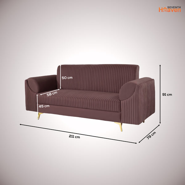 Venice 3 Seater Sofa- ( Plush Suede Fabric- Brown )