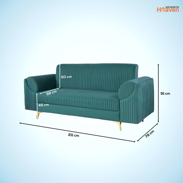 Venice 3 Seater Sofa- ( Plush Suede Fabric- Teal )