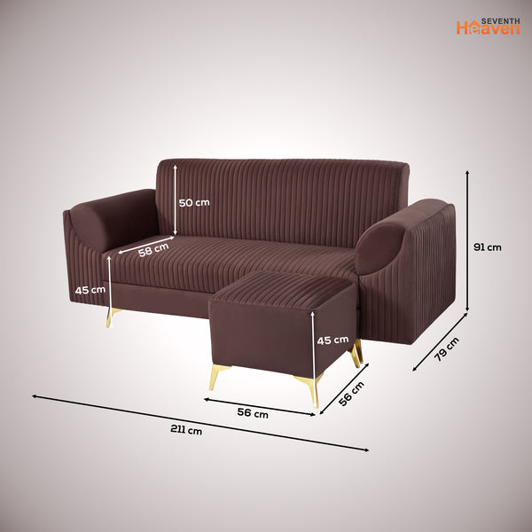 Venice 4 Seater Sofa with 1 Ottoman- ( Plush Suede Fabric- Brown )