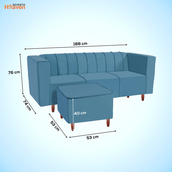 Sydney 5 Seater Sofa with 2 Ottoman- ( Plush Suede Fabric-Sky Blue )