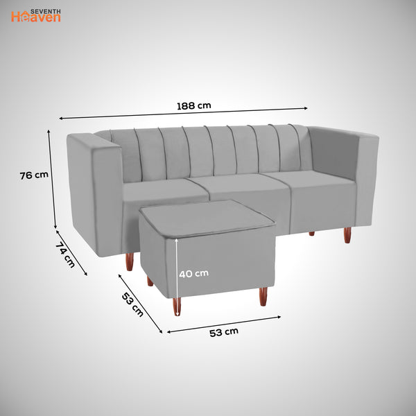Sydney 5 Seater Sofa with 2 Ottoman- ( Plush Suede Fabric- Grey )