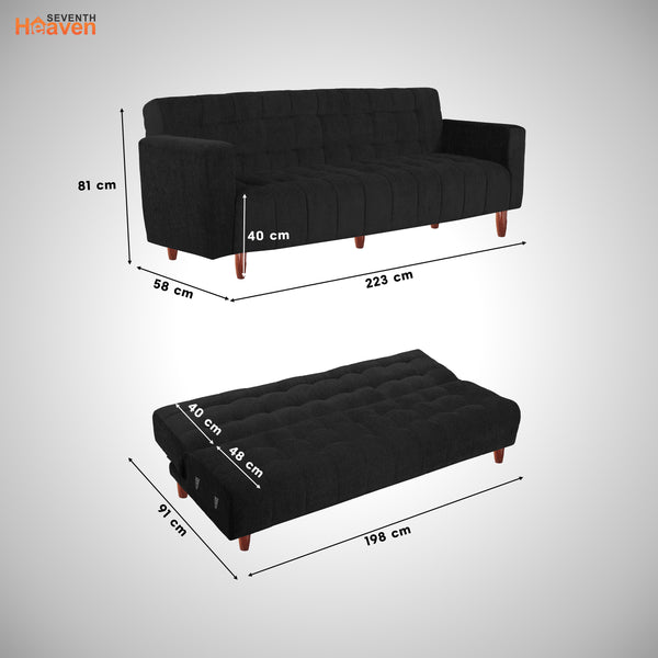 Lisbon Neo 4 Seater Wooden Sofa Cum Bed - ( Premium Molfino Fabric- Black )