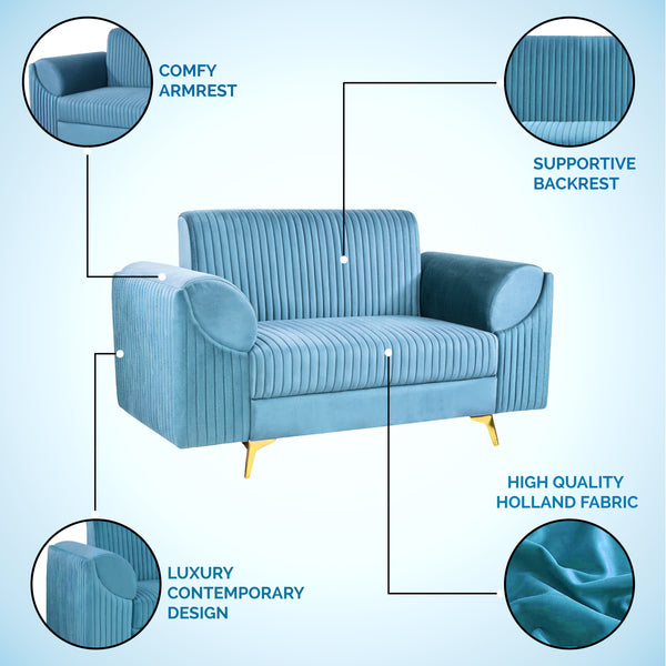 Venice 2 Seater Sofa - ( Plush Suede Fabric - Sky Blue)