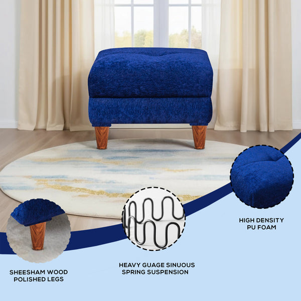 Milan 1 Seater Ottoman Stool - ( Chenille Molfino - Blue )