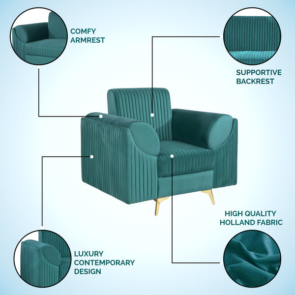 Venice 1 Seater Sofa - ( Plush Suede Fabric - Teal )