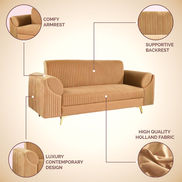Venice 3 Seater Sofa  - ( Plush Suede Fabric - Beige )
