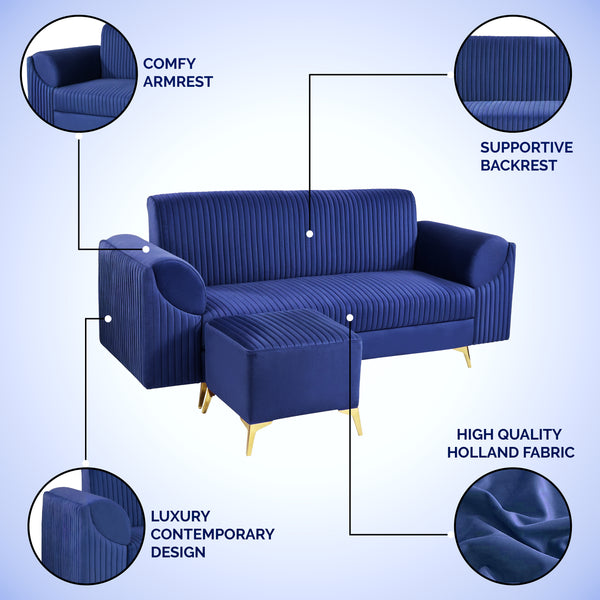 Venice 4 Seater Sofa with 1 Ottoman- ( Plush Suede Fabric- Brown )