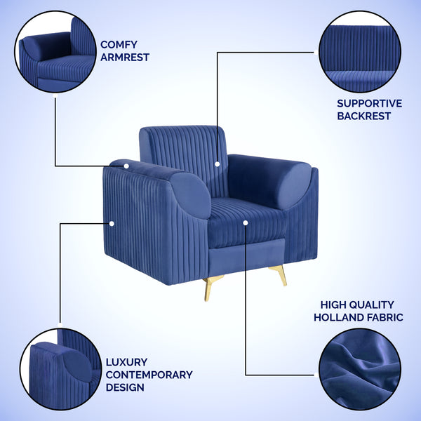 Venice 1 Seater Sofa - ( Plush Suede Fabric - Blue )