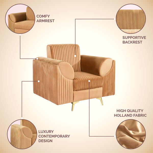 Venice 1 Seater Sofa  - ( Plush Suede Fabric - Beige )