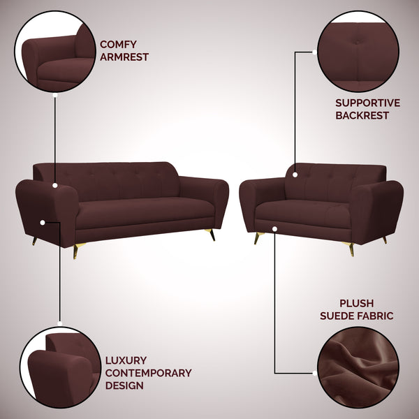 Milan Icon (3+2) Seater Sofa- ( Plush Suede Fabric - Brown)