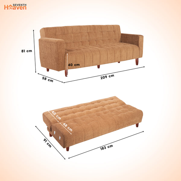 Lisbon Neo 3 Seater Wooden Sofa Cum Bed - ( Premium Molfino Fabric- Beige  )