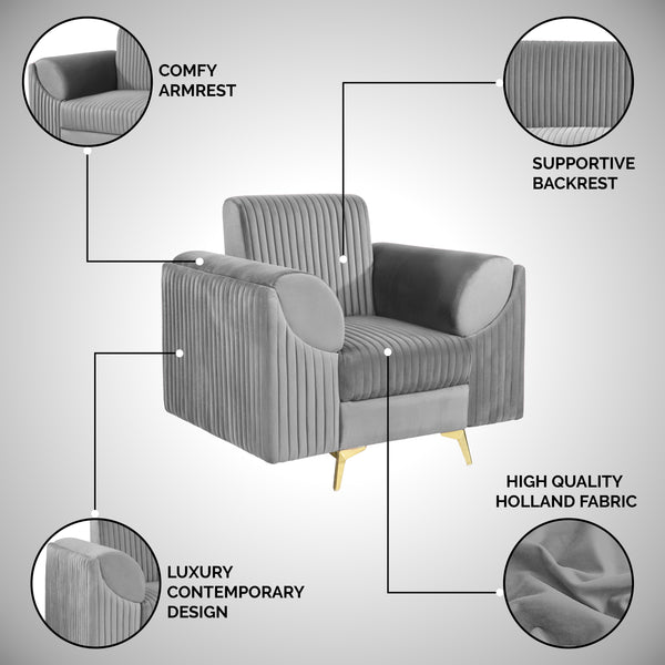 Venice 1 Seater Sofa - ( Plush Suede Fabric - Grey )