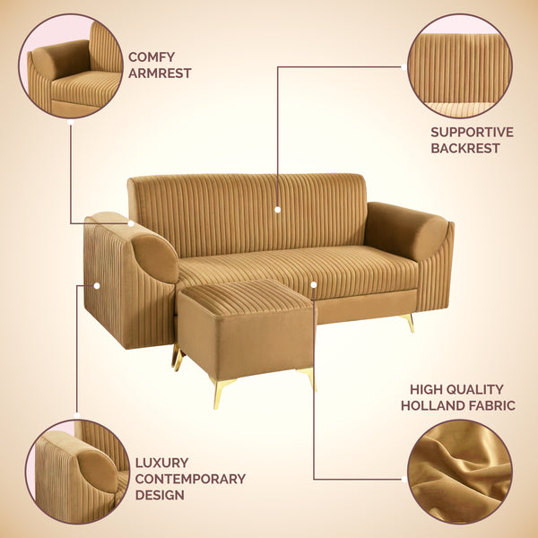Venice 4 Seater Sofa  - ( Plush Suede Fabric - Beige )