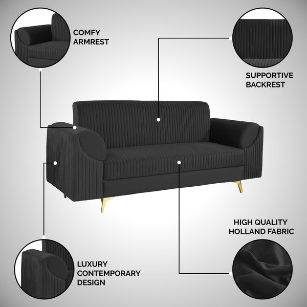 Venice 3 Seater Sofa- ( Plush Suede Fabric- Black )