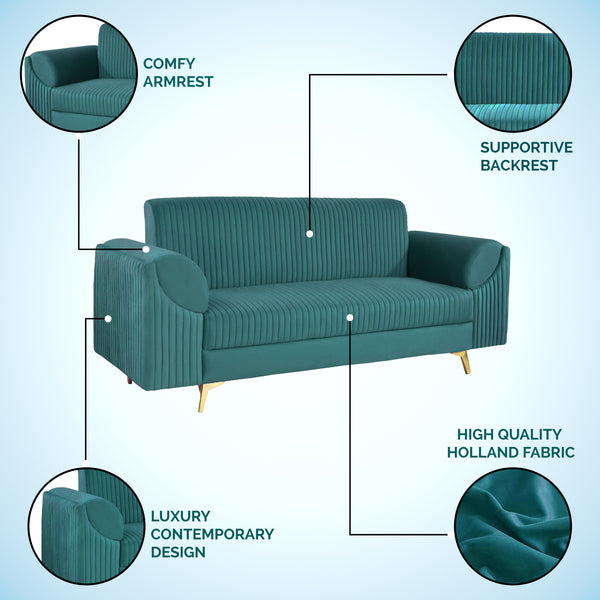 Venice 3 Seater Sofa- ( Plush Suede Fabric- Teal )