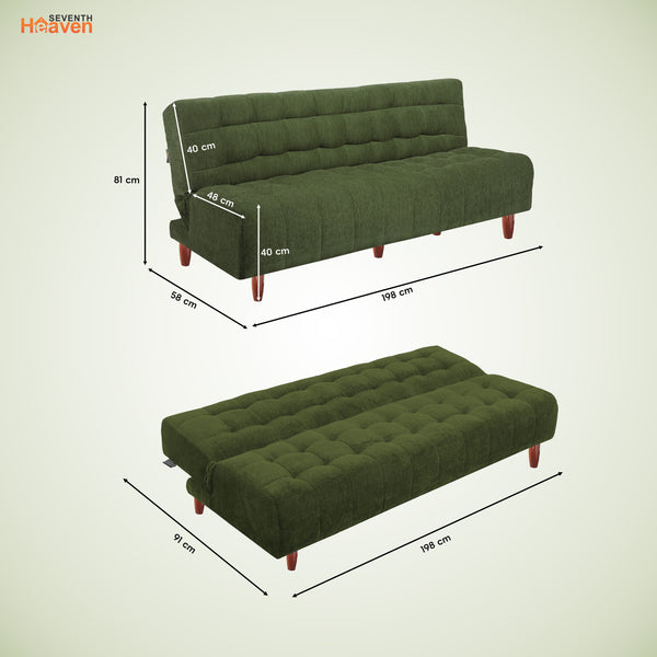 Florida Neo 4 Seater Wooden Sofa Cum Bed - ( Premium Molfino Fabric- Green )