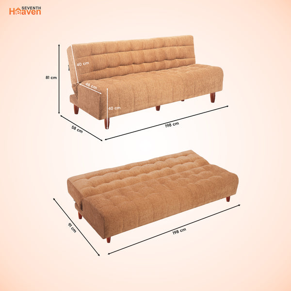 Florida Neo 4 Seater Wooden Sofa Cum Bed - ( Premium Molfino Fabric- Beige )