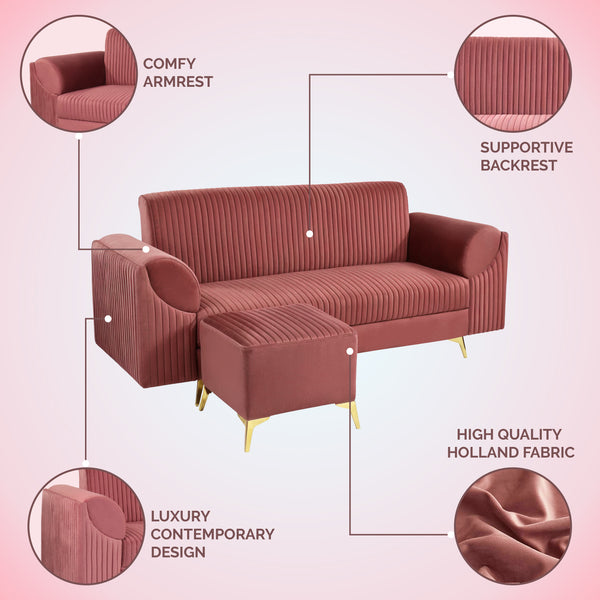 Venice 4 Seater Sofa with 2 Ottoman- ( Plush Suede Fabric- Peach )