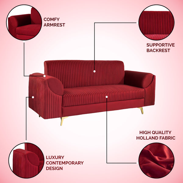 Venice 3 Seater Sofa- ( Plush Suede Fabric - Maroon )