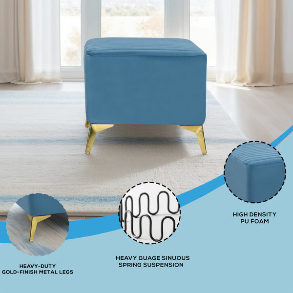 Venice 1 Seater Ottoman Stool - ( Plush Sued - Sky Blue )
