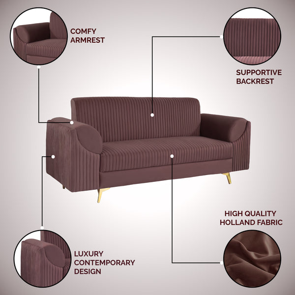 Venice 3 Seater Sofa- ( Plush Suede Fabric- Brown )