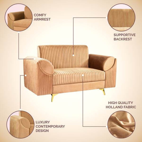 Venice 2 Seater Sofa - ( Plush Suede Fabric - Beige )
