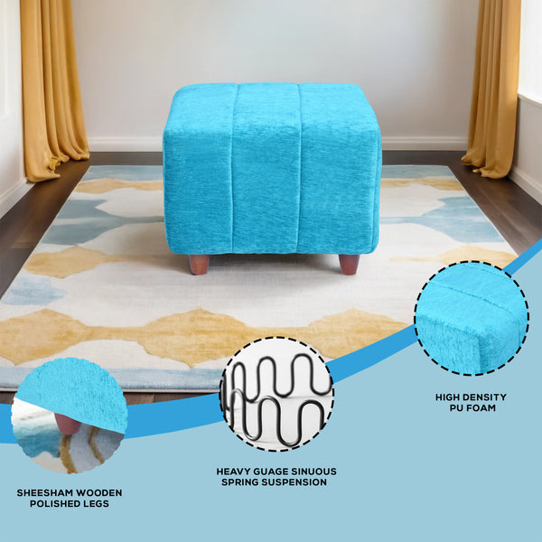 Tokyo 1 Seater Ottoman Stool - ( Chenille Molfino - Sky Blue )