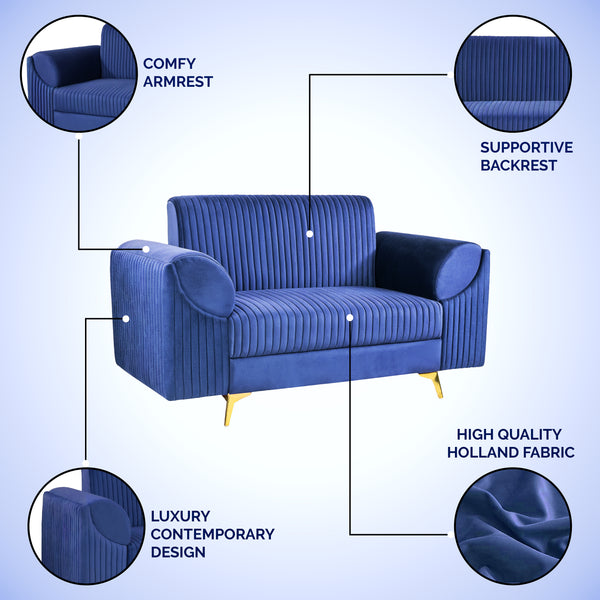 Venice 2 Seater Sofa- ( Plush Suede Fabric - Blue )