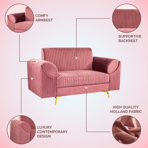 Venice 2 Seater Sofa - ( Plush Suede Fabric - Peach )