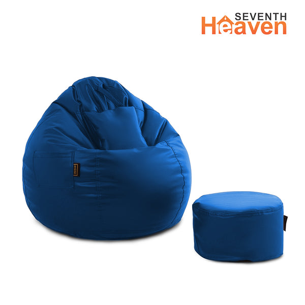 Seventh Heaven 3XL Bean Bag Cover with Footrest & Cushion ( Premium Leatherite - Royal Blue )