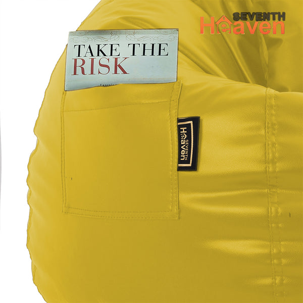 Seventh Heaven 3XL Bean Bag Cover with Footrest & Cushion ( Premium Leatherite - Yellow )