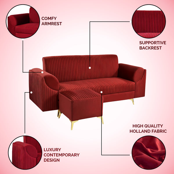 Venice 4 Seater Sofa with  Ottoman- ( Plush Suede Fabric- Maroon )