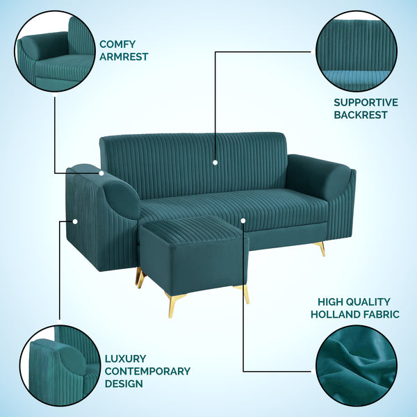 Venice 4 Seater Sofa with 1 Ottoman- ( Plush Suede Fabric- Teal )