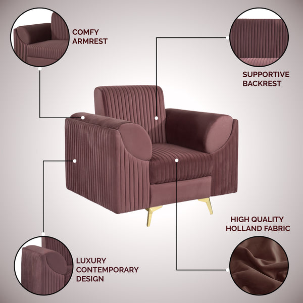 Venice 1 Seater Sofa - ( Plush Suede Fabric - Brown )