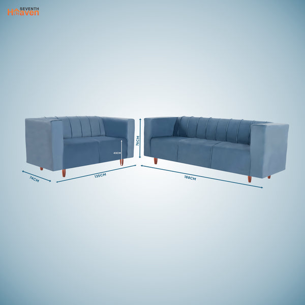 Sydney (3+2) Seater Sofa- ( Plush Suede Fabric- Sky Blue )