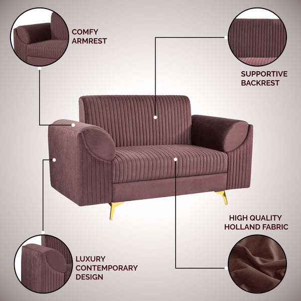 Venice 2 Seater Sofa - ( Plush Suede Fabric - Brown )