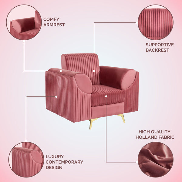 Venice 1 Seater Sofa - ( Plush Suede Fabric- Peach )