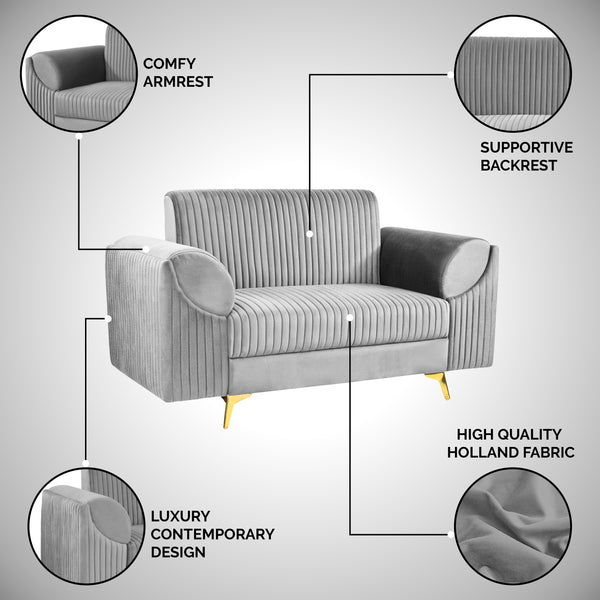 Venice 2 Seater Sofa - ( Plush Suede Fabric - Grey )