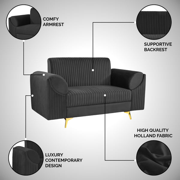 Venice 2 Seater Sofa - ( Plush Suede Fabric - Black )