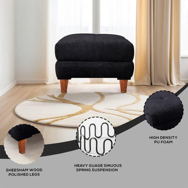 Milan 1 Seater Ottoman Stool - ( Chenille Molfino - Black )