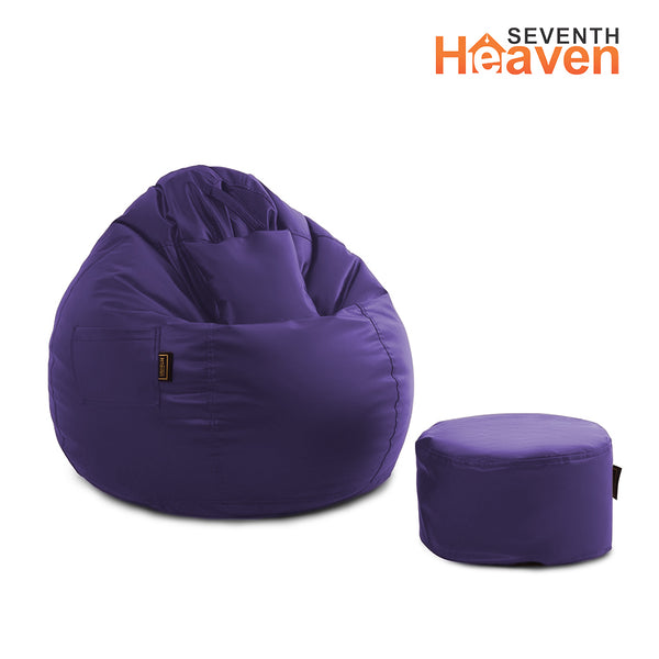 Seventh Heaven 3XL Bean Bag Cover with Footrest & Cushion ( Premium Leatherite - Purple )