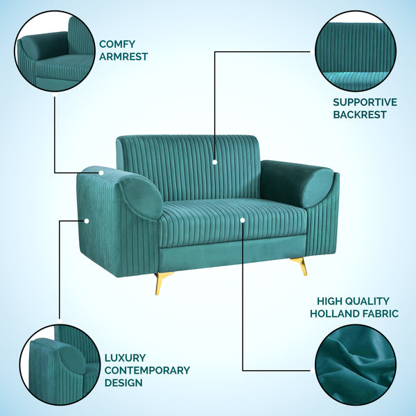 Venice 2 Seater Sofa - ( Plush Suede Fabric - Teal )