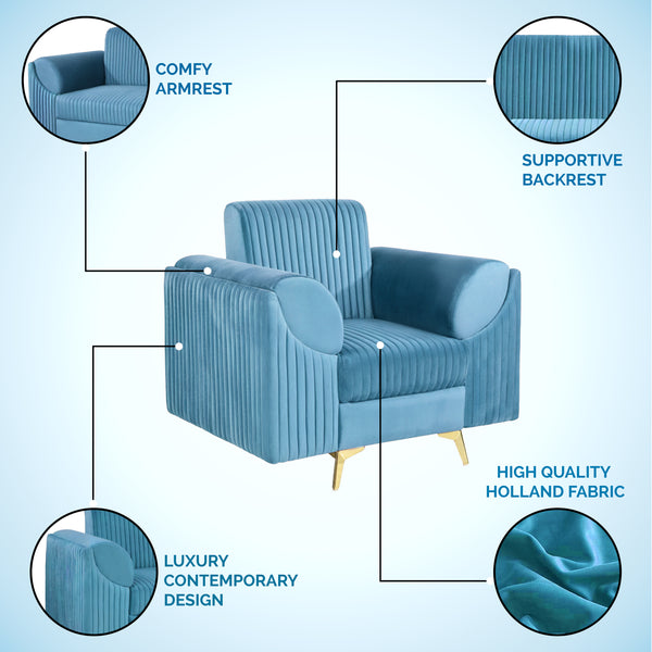 Venice 1 Seater Sofa - ( Plush Suede Fabric - Sky Blue)