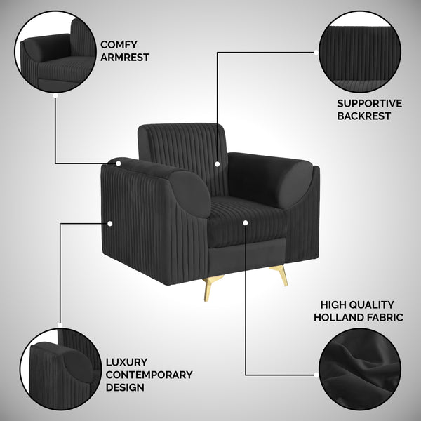 Venice 1 Seater Sofa - ( Plush Suede Fabric - Black )