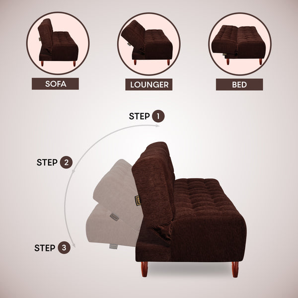 Florida 4 Seater Wooden Sofa Cum Bed - ( Premium Molfino Fabric- Brown)