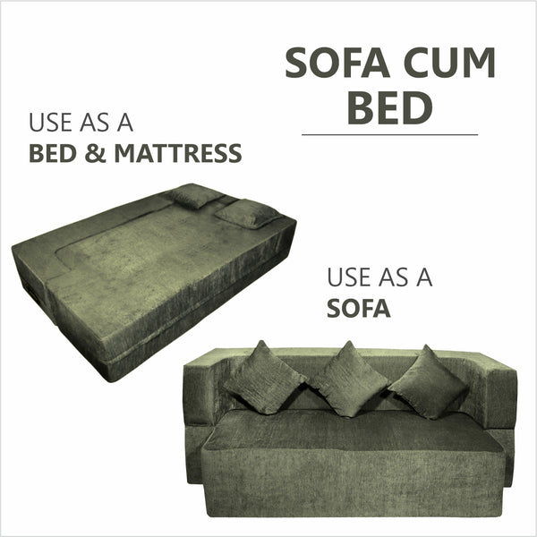Flipper X Sofa Cum Bed - 3  Seater, Plain Cushion ( Premium Molfino Fabric, Green)