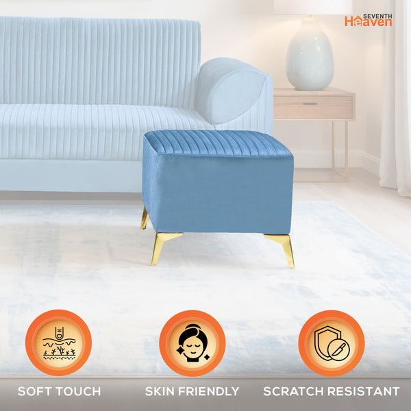 Venice 1 Seater Ottoman Stool - ( Plush Sued - Sky Blue )