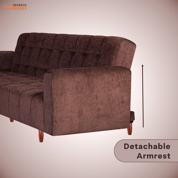 Lisbon  4 Seater Wooden Sofa Cum Bed - ( Premium Molfino Fabric- Brown)