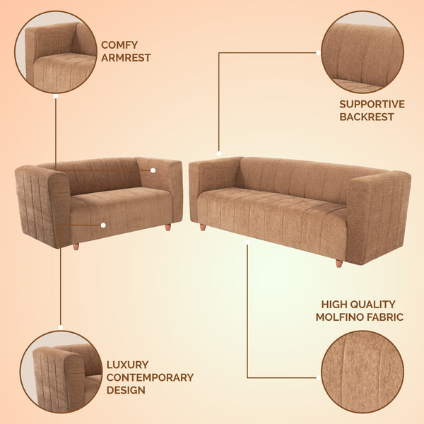Tokyo 5 Seater Sofa- (3+2) ( Premium Molfino Fabric - Beige)