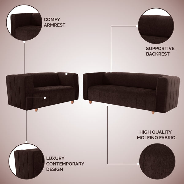 Tokyo 5 Seater Sofa- (3+2) ( Premium Molfino Fabric - Brown)